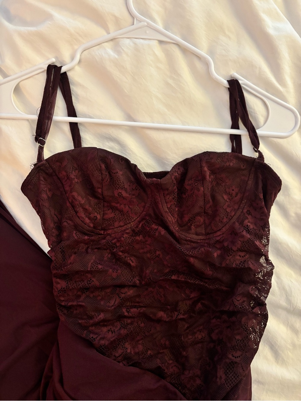 Women's Lace Bustier Dress in Deep Burgundy